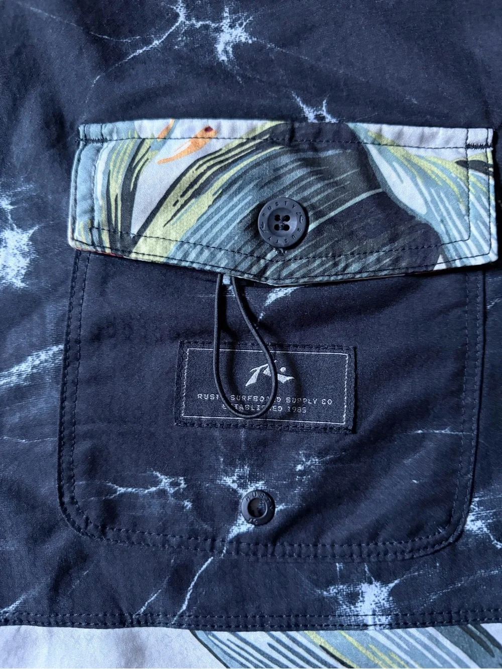 Rusty Black & White Floral Panel Swim Board Shorts size 34